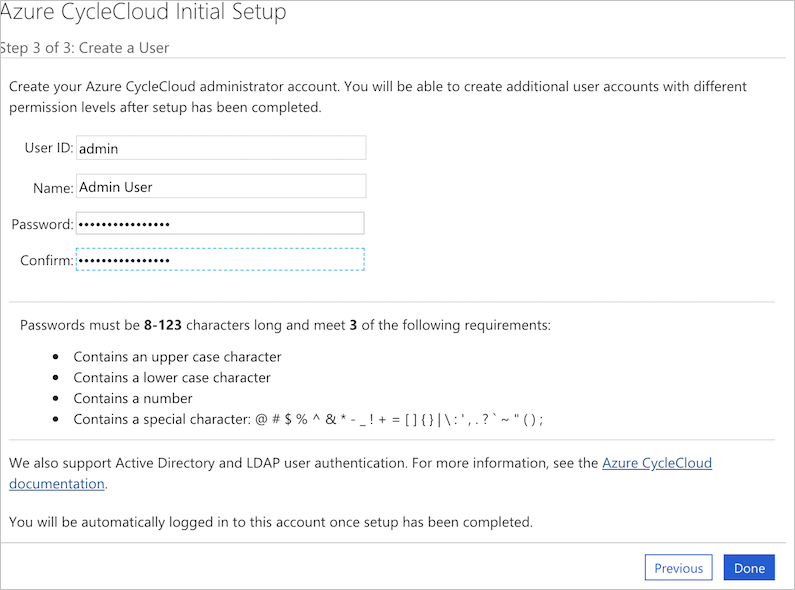 Configuration du compte administrateur