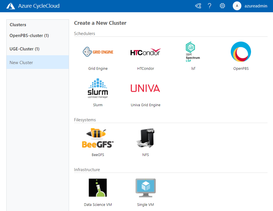 Écran CycleCloud Create New Cluster