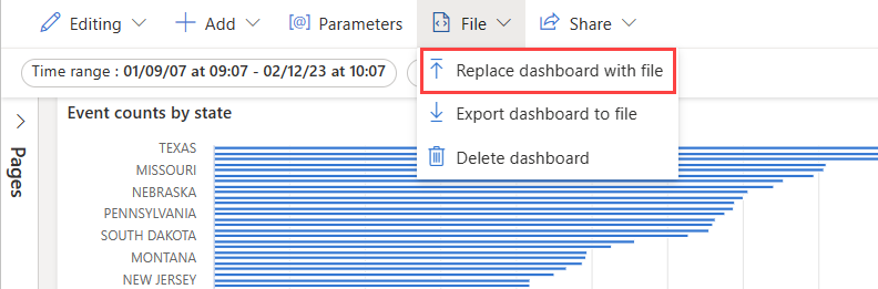 Capture d’écran d’un tableau de bord montrant l’option de remplacement par un fichier.