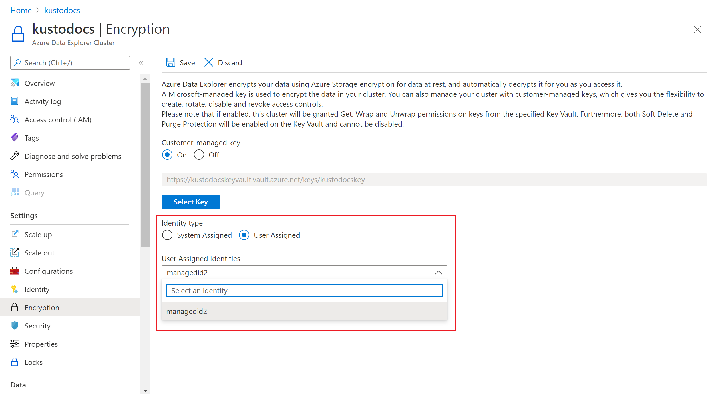 Capture d’écran montrant l’option permettant de sélectionner un type d’identité managée.