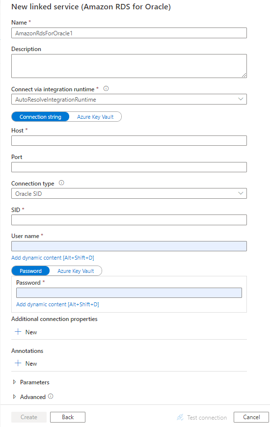 Capture d’écran de la configuration du service lié pour Amazon RDS for Oracle.