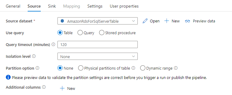 Capture d’écran représentant les options de partition