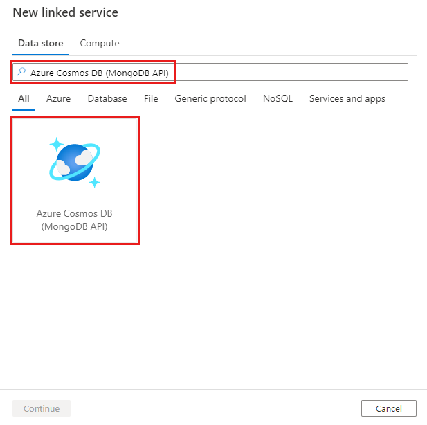 Sélectionnez le connecteur d’Azure Cosmos DB pour MongoDB.