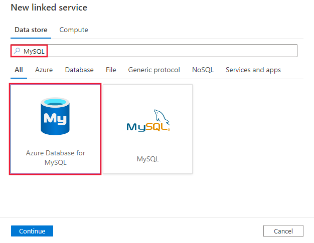 Sélectionnez le connecteur Azure Database pour MySQL.