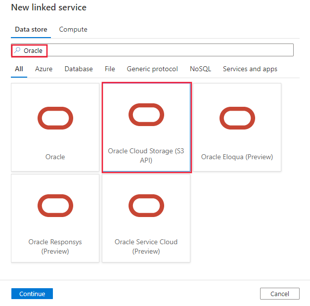 Capture d’écran du connecteur Oracle Cloud Stockage.