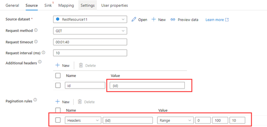 Capture d’écran montrant la règle de pagination permettant d’envoyer plusieurs demandes dont les variables sont dans les en-têtes.