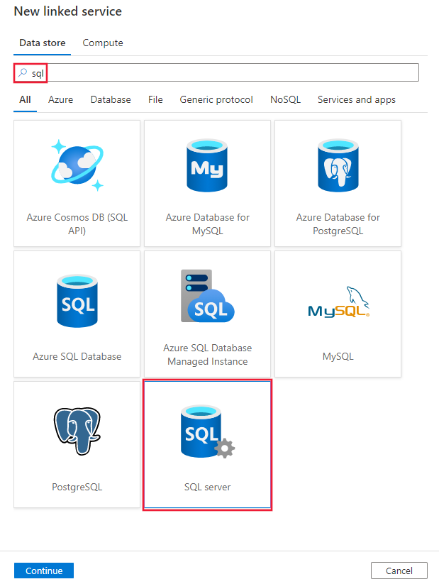 Capture d’écran du connecteur SQL Server.