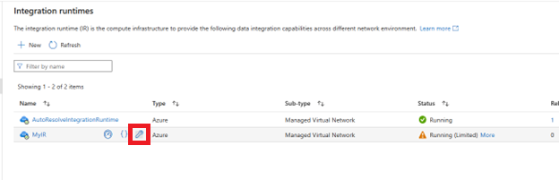 Capture d’écran montrant une réparation du runtime d’intégration Azure.