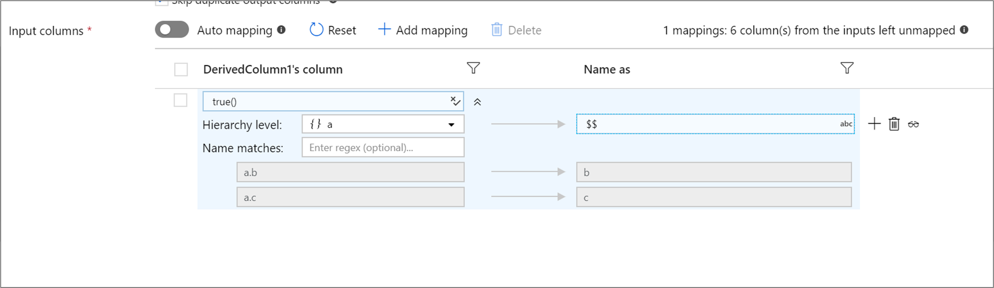 Capture d’écran montrant un mappage basé sur les règles et utilisant une hiérarchie.