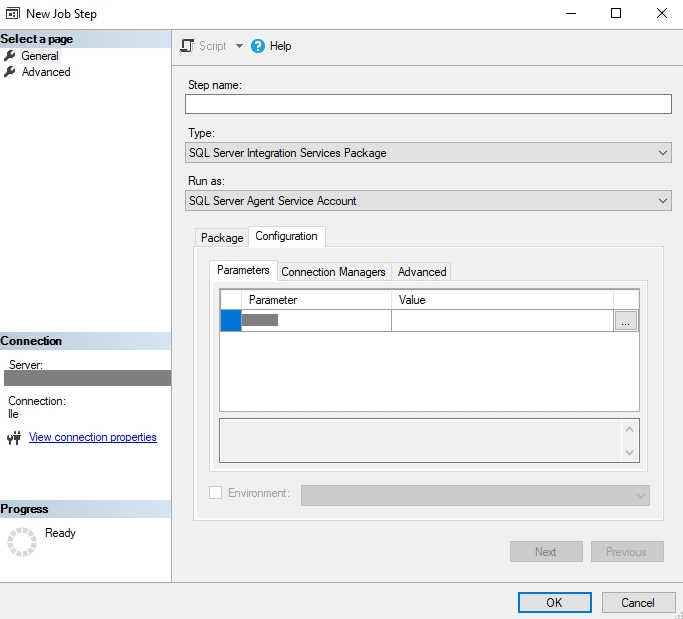 Onglet Configuration avec des sélections pour le type de source du package