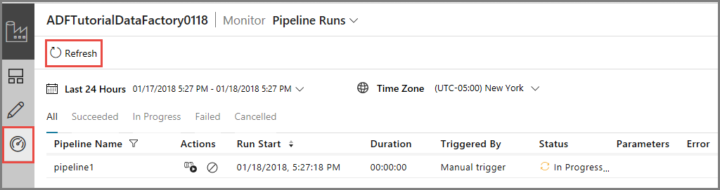 Capture d’écran montrant les exécutions de pipeline