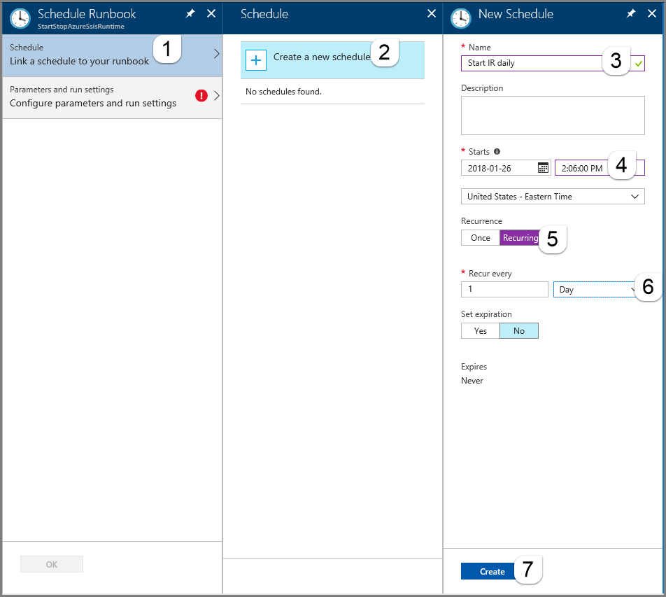 Capture d’écran présentant les sélections de planification du démarrage d’un runtime d’intégration Azure-SSIS.