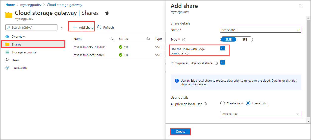 Création d’un partage local dans le portail Azure pour le provisionnement statique