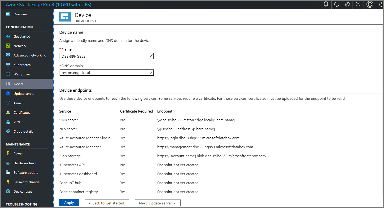 Page « Appareil » de l’interface utilisateur web locale 1