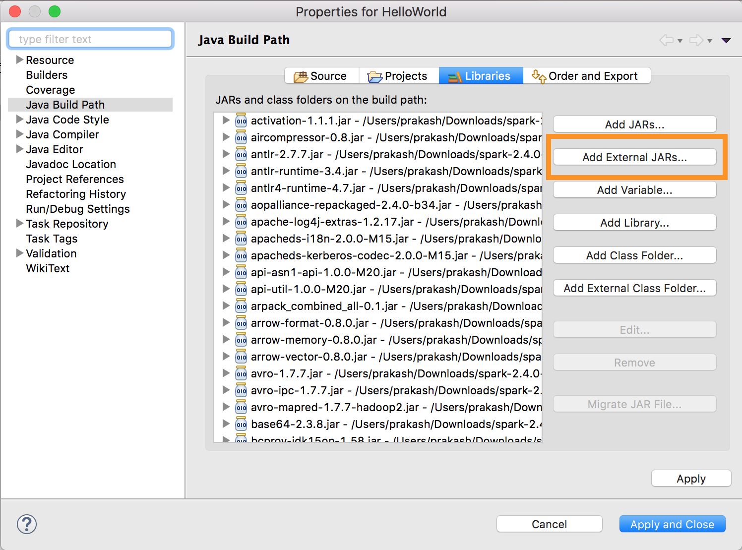 Configuration d’un fichier JAR externe Eclipse