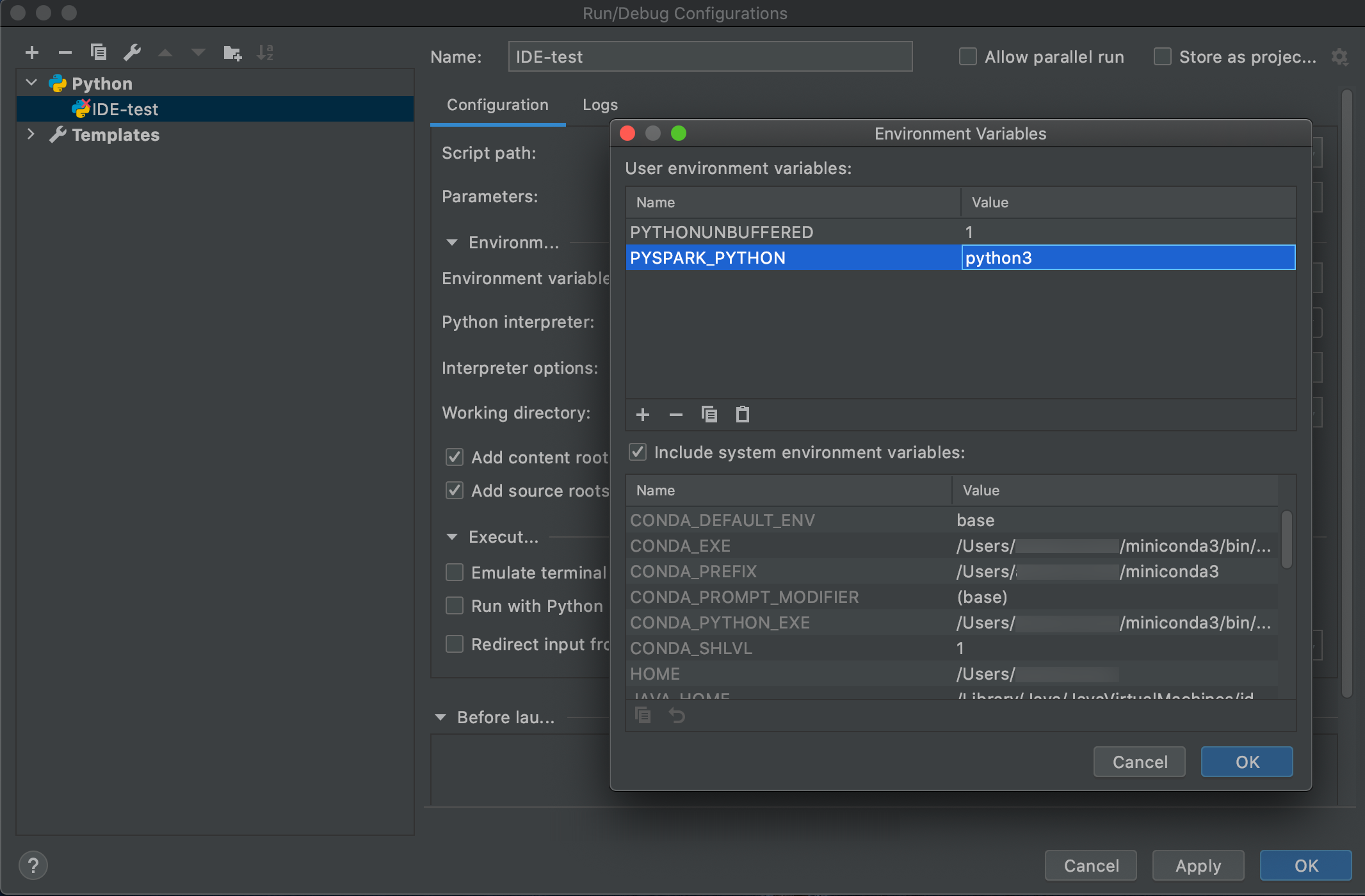 Configuration du cluster Python 3