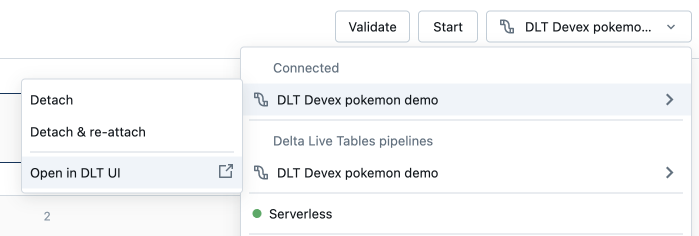 Ouvrir dans l’interface utilisateur DLT à partir du notebook