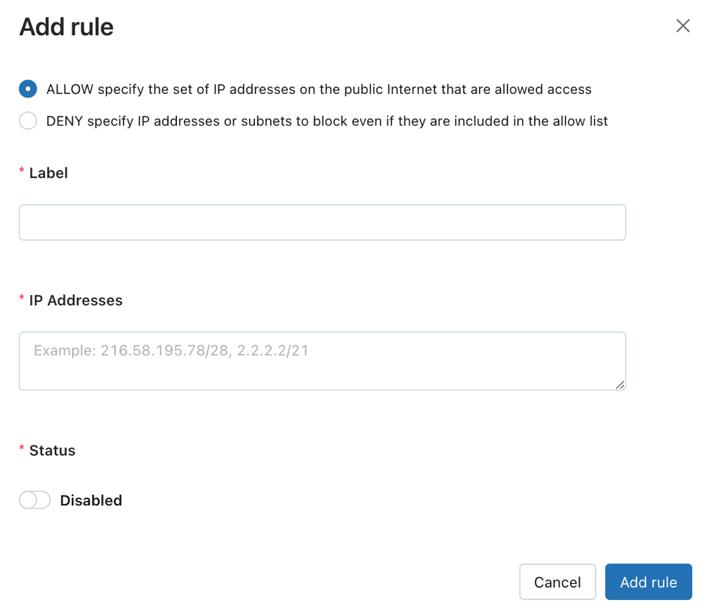 Listes d’accès IP ajouter une règle