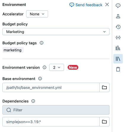 Panneau d’environnement de notebook serverless avec des stratégies budgétaires