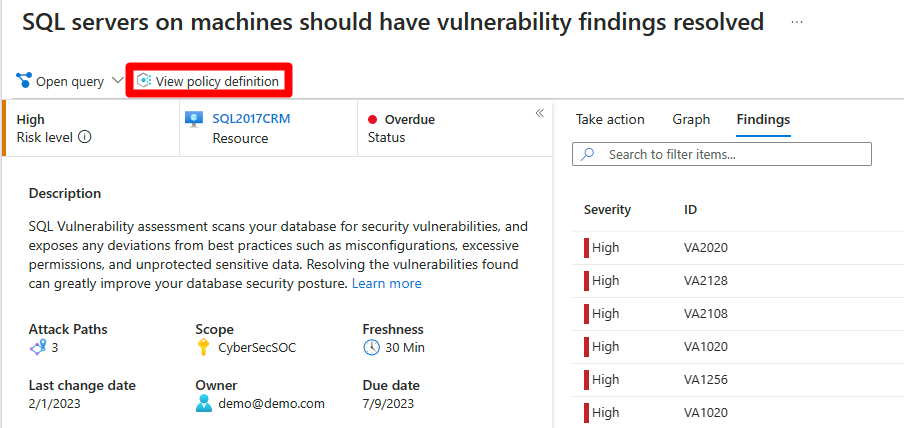 Lien vers la page Azure Policy de la stratégie spécifique prenant en charge une recommandation.