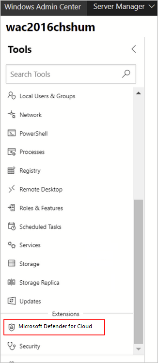 Extension Microsoft Defender pour le cloud dans Windows Admin Center.