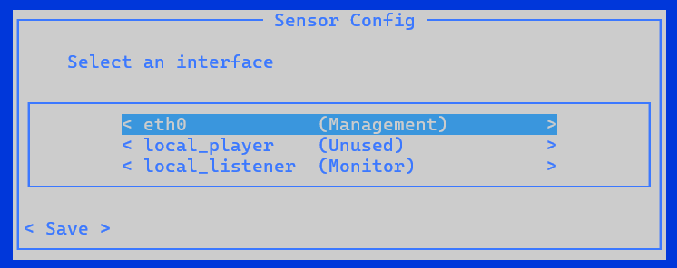 Capture de l’écran de sélection des interfaces surveillées.