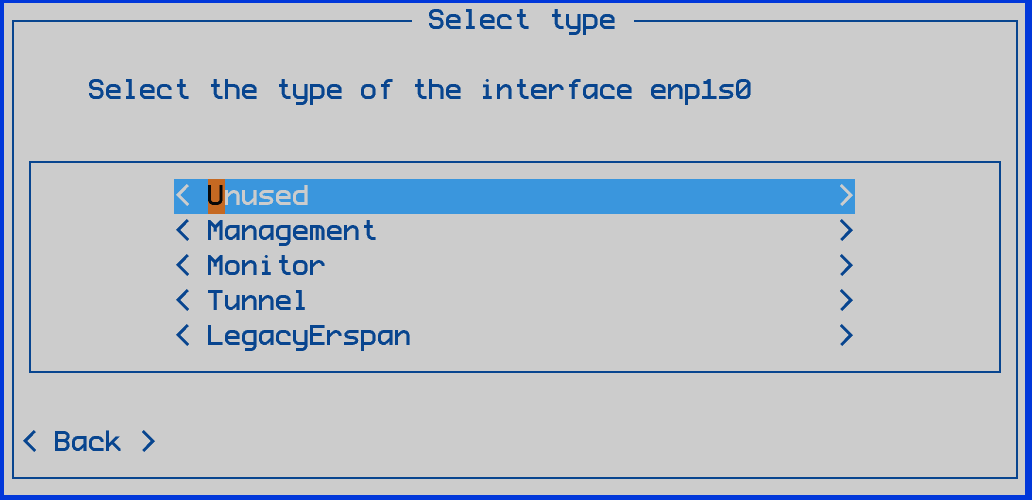 Capture d’écran de la configuration du capteur CLI pour une interface de version héritée.