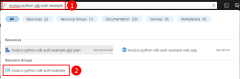 Une capture d'écran montrant la boîte de recherche supérieure dans le portail Azure pour localiser et naviguer vers le groupe de ressources auquel vous souhaitez attribuer des rôles (permissions).