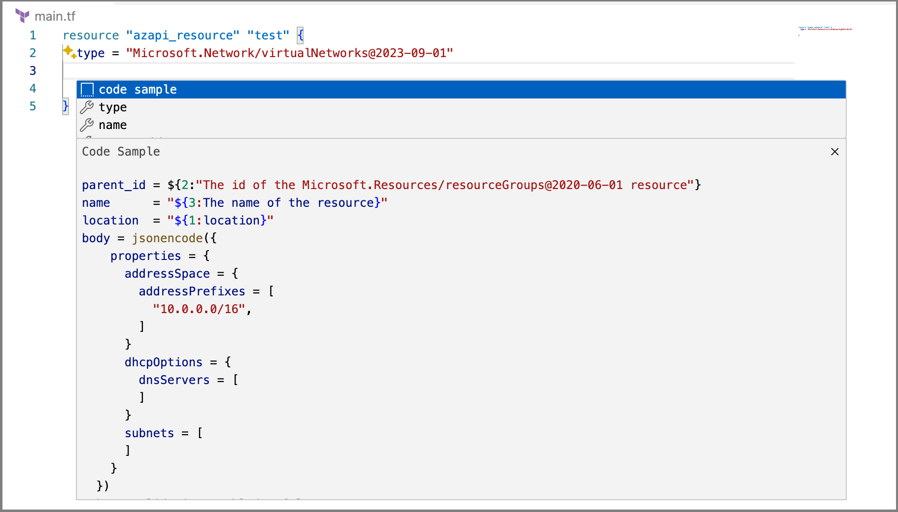 Auto-complétion avec des exemples de code