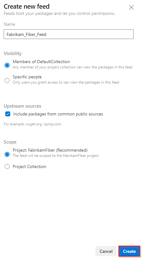 Capture d’écran montrant les sélections permettant de créer un flux dans Azure DevOps 2022.