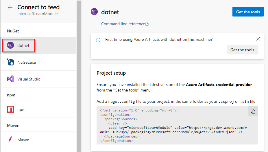 Capture d’écran montrant comment se connecter à un flux avec dotnet.