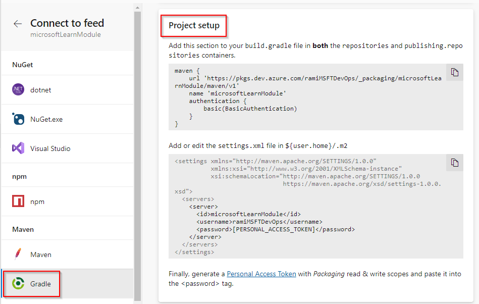 Capture d’écran montrant comment se connecter à un flux avec des projets Gradle.