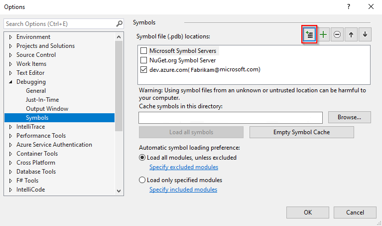 Ajouter un nouvel emplacement de serveur de symboles Azure DevOps