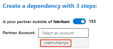 Capture d’écran de la boîte de dialogue Créer une dépendance, choisissez un compte partenaire.