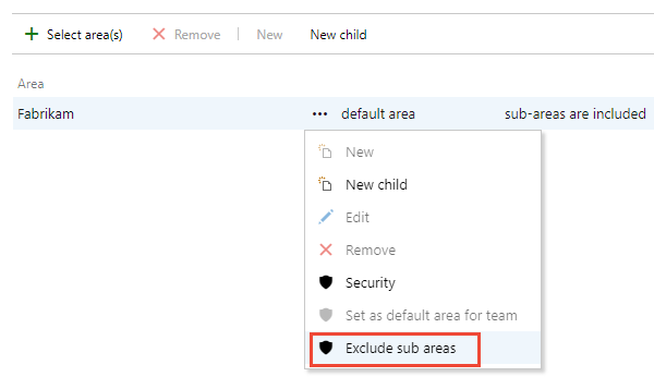 Configuration d’équipe, Zones, Exclure les sous-zones