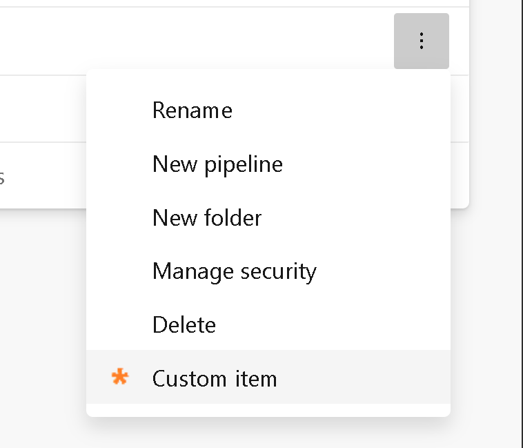 Vue détails du pipeline, menu contextuel dossier