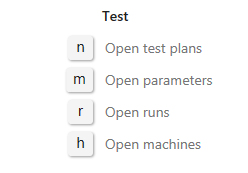 Capture d’écran montrant les raccourcis clavier de la page de test.