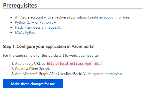 Capture d’écran montrant l’autorisation du Portail Azure d’apporter les modifications nécessaires pour configurer votre application.