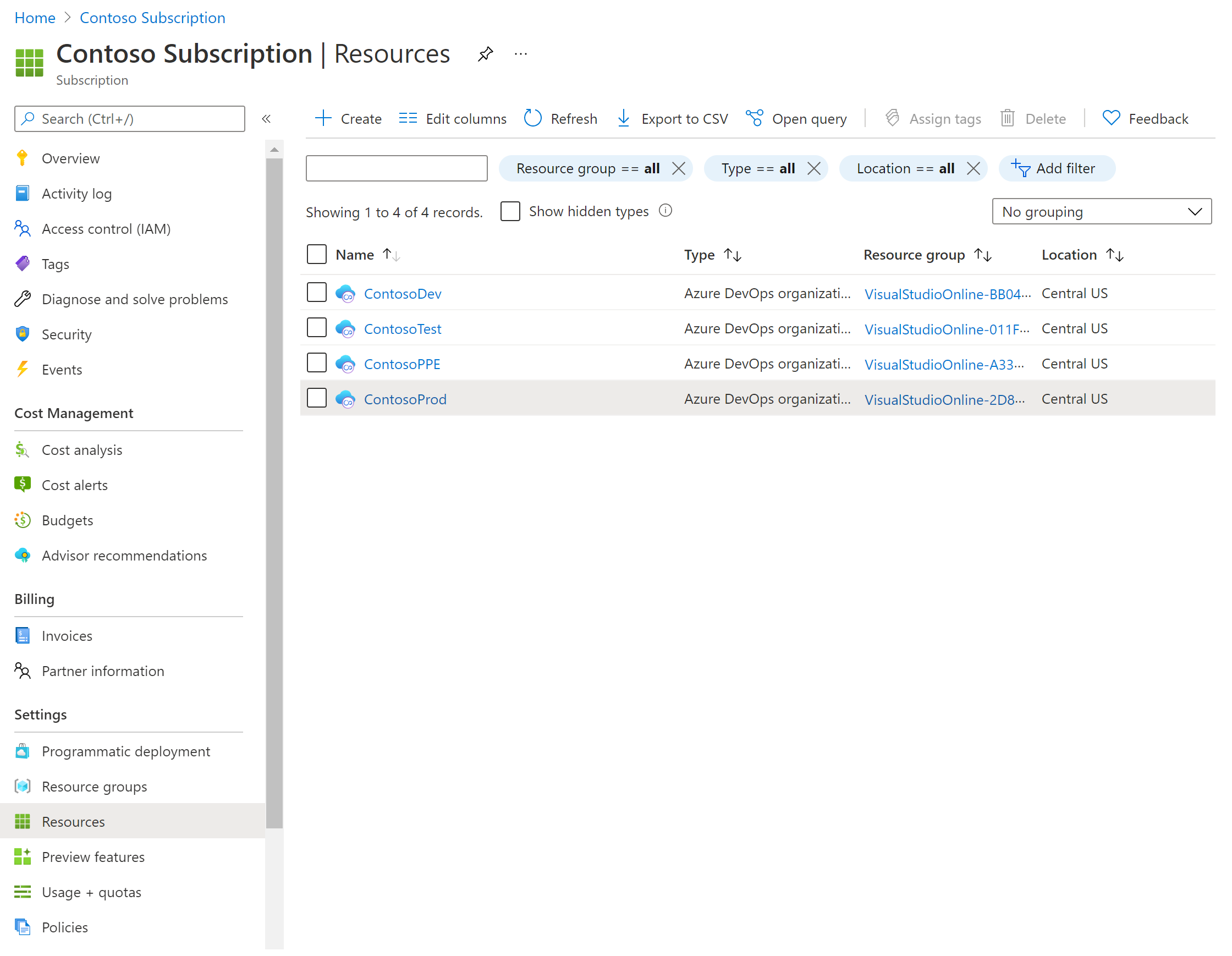 Capture d’écran de la localisation de votre organisation