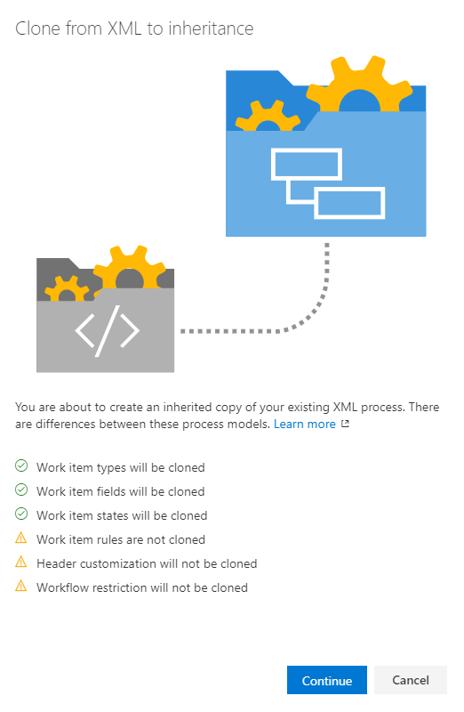 Informations de la boîte de dialogue Cloner à partir du xml vers l’héritage