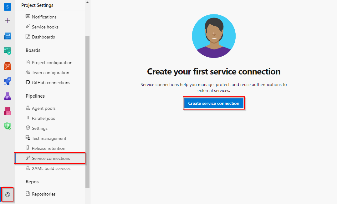 Une capture d'écran qui montre comment créer une nouvelle connexion de service dans Azure DevOps.