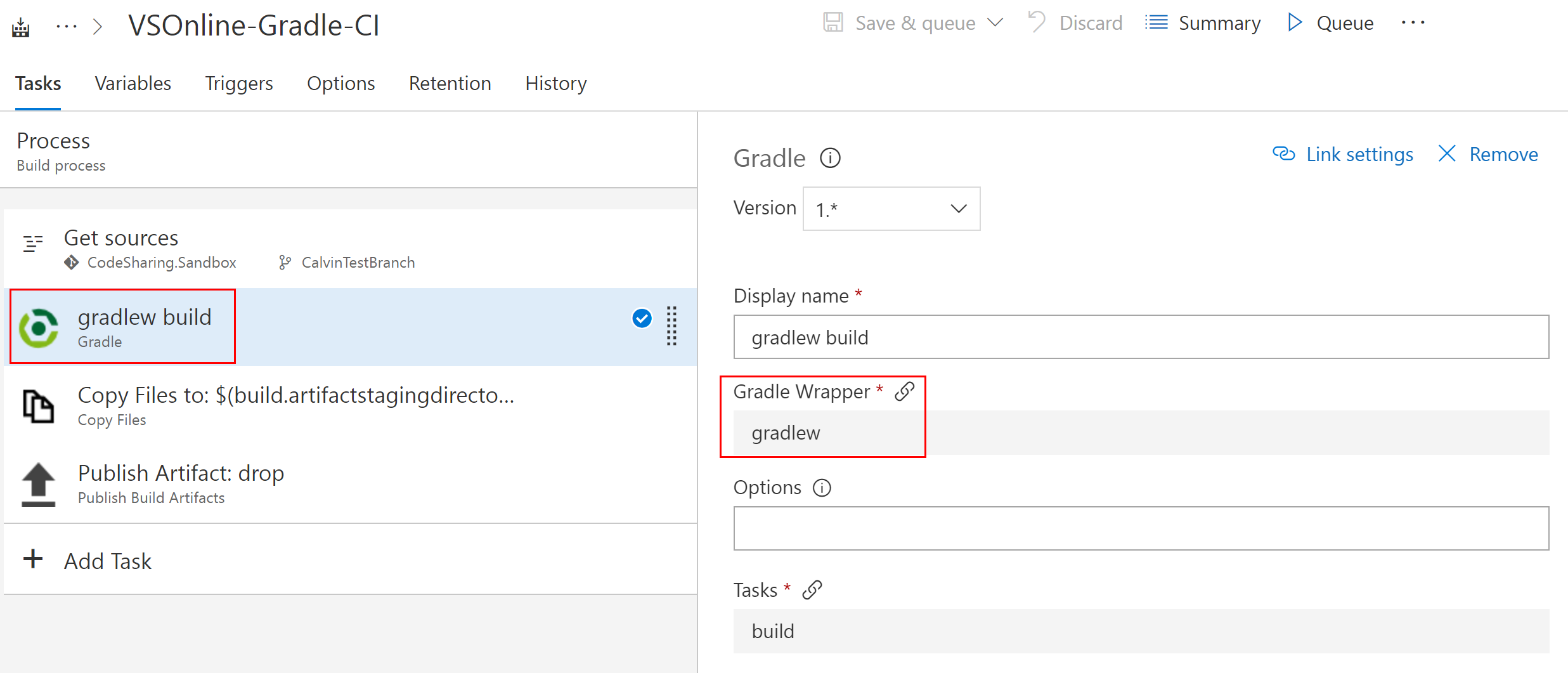 Capture d’écran montrant la tâche Gradle