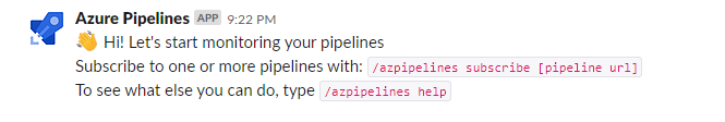 Une capture d’écran montrant le message de bienvenue de l’application Azure Pipelines.