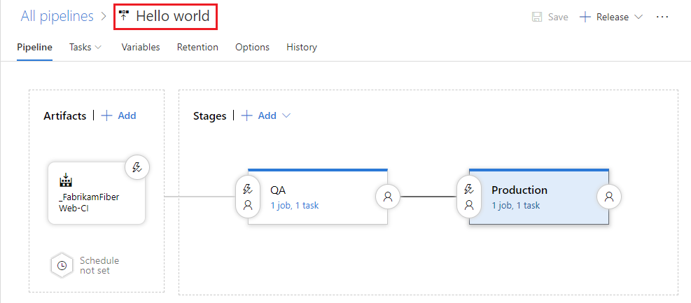 Renommage du pipeline de mise en production Hello world.