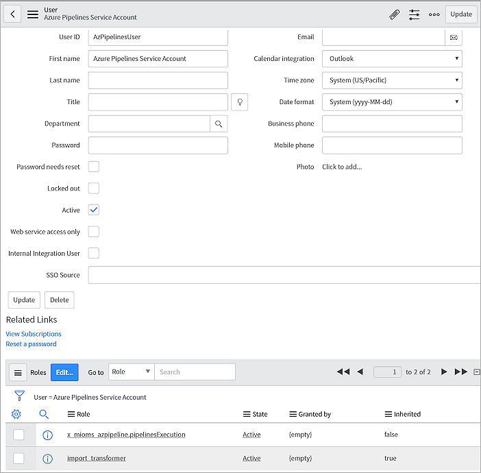 Une capture d’écran montrant comment configurer un nouvel utilisateur dans ServiceNow.