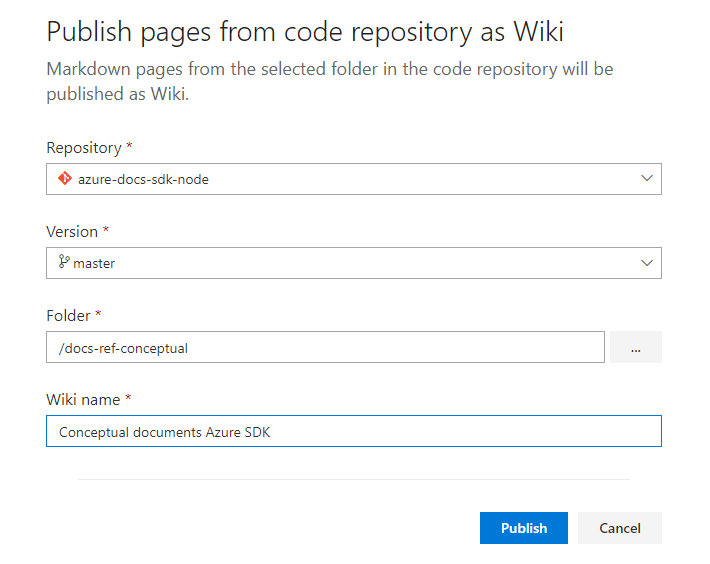 Capture d’écran montrant le nom entré pour le dépôt wiki.