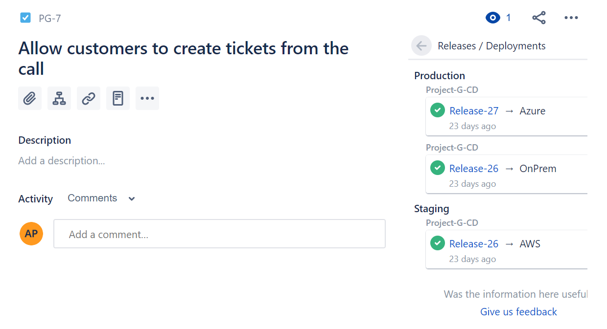 Informations de build et de mise en production suivies dans Jira.