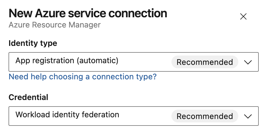 Capture d’écran des options de niveau supérieur de connexion de service Azure.