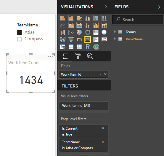 Power BI Desktop, Nombre filtré par équipe