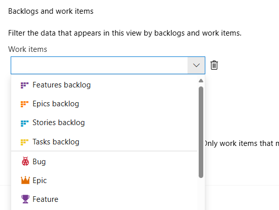 Capture d’écran montrant le menu déroulant backlogs et éléments de travail.